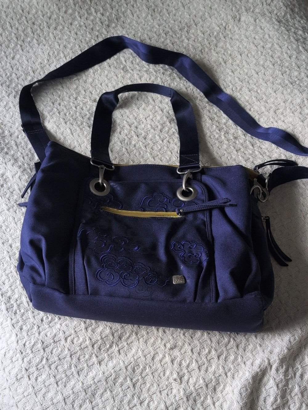 Haiku Navy Tote Bag with Embroidered Detail